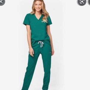 FIGS hunter green zamora and one pocket scrub top set